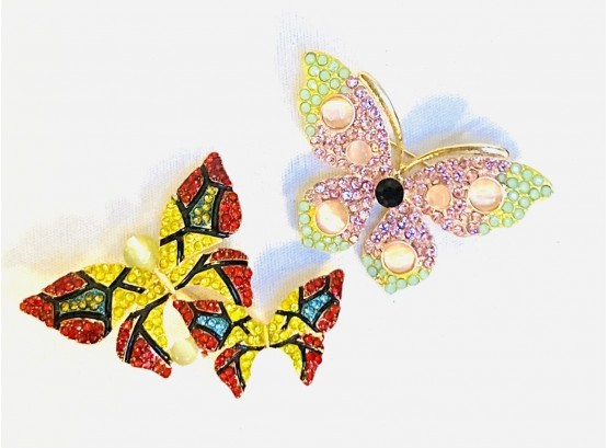 Pair Of Rhinestone Butterfly Brooches.