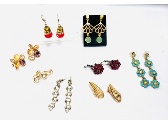 Collection Of Eight Vintage To Now Rhinestone And Stone Earrings
