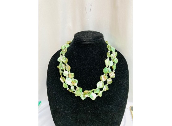 Three Strand Green Mother Of Pearl With Pearl Spacers