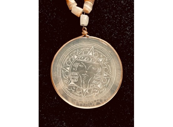 Stunning Carved Medallion And Natural Stone Necklace