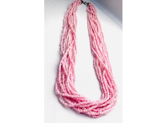 Romantic Pale Pink Multi-Strand Seed Bead Necklace