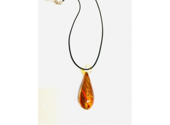 Hand-Blown Art Glass Pendant On Rope Chain