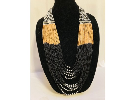 Large Multi-Strand Tribal Beaded Chest Plate Bib Necklace