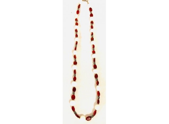 Vintage Ruby Red Glass Bead Necklace