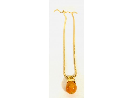 Elegant Single Amber Drop Pendant Necklace