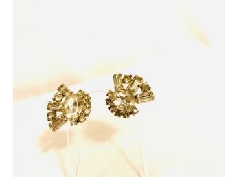 Vintage Crystal Stone Screw Back Art Deco Earrings
