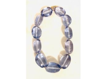 Chunky Blue Oblong Acrylic Bead Necklace