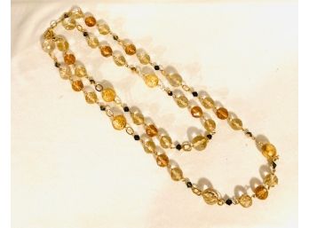 Dual Strand Faceted Champagne And Crystal Bead Necklace