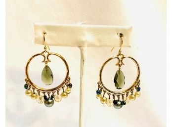 Goldtone And Smoked Faceted Bead Earrings With Faux Pearl Accents