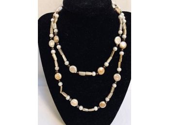 Sophisticatedly Simple Baroque FW Pearl And Mother Of Pearl Single Strand