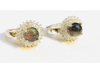 Black Fire Opal With Cubic Zircon Set In/Stamped 925