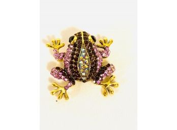 Beautiful Purple Rhinestone Frog Brooch