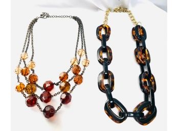 Two Amber Tone Fashion Necklaces