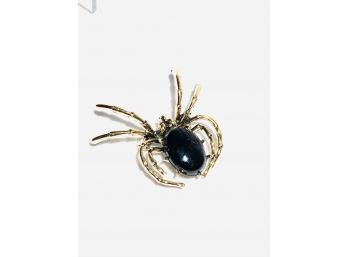 Golden Black Enamel Black Widow Spider Brooch