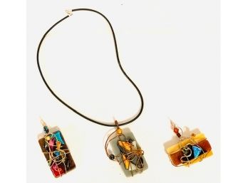 Modern Artistic Hand-Crafted Pendant On Rope Necklace Set