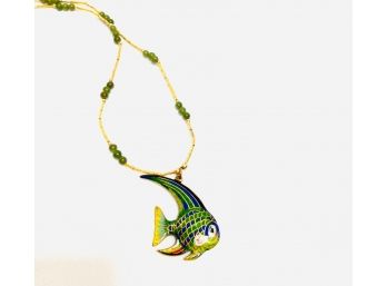 Cloisonn Angelfish Pendant Necklace With Serpentine Bead