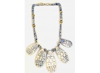 Unique Blue And White Bead Necklace
