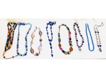 Eight Glass Bead Necklaces Including Murano