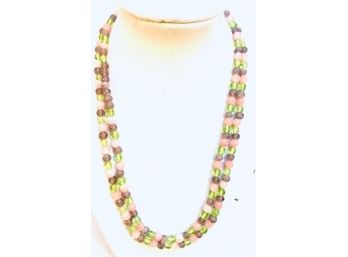 Lovely Single Strand Pastel Quartz And Glass Bead Necklace