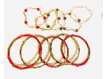 Two Sets Of Jewel Tone Bracelets - Ten Pieces