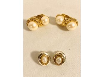 Two Pairs Of Clip Pearl Earrings