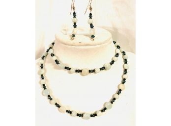 Cool Blue Stone And Seed Bead Necklace And Earring Set