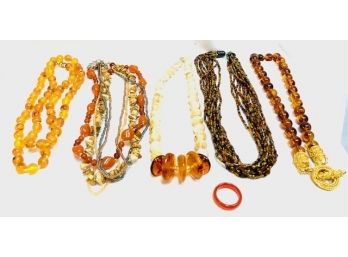 Collection Of Amber Tone Jewelry - 9 Pieces