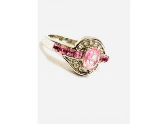 Sterling Silver And Pink Topaz Cocktail Ring - Size 8