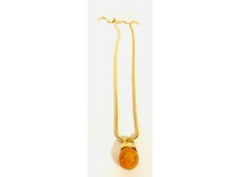 Elegant Single Amber Drop Pendant Necklace