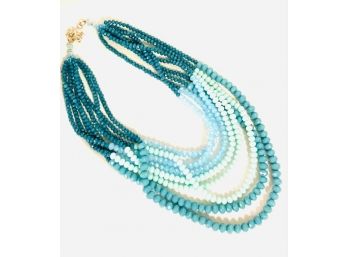 Sparkling Faceted Multi-Strand Ombre Teal/Turquoise Tone Necklace