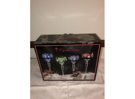 4 Colored Crystal Wine Glasses