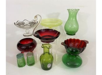 Group Of Colorful Vintage Glassware