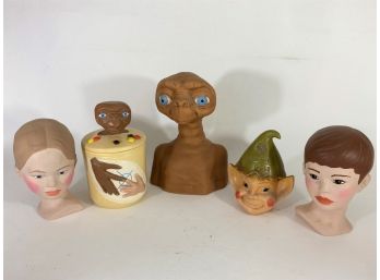 Vintage Group Of Themed Sculptures, A Coin Bank And A Cookie Jar