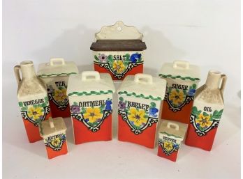 Vintage TBICO Czech Hand-painted Spice Set Ceramic Pottery