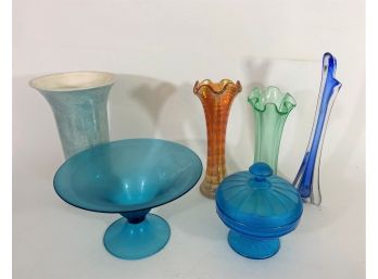 Group Of Vintage Colorful Glassware