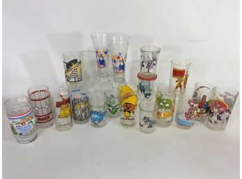 Group Of Vintage Character Drinking Glasses