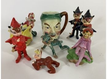 Group Of Vintage Mischievous Looking Elf Figures Made Mostly In Occupied Japan.