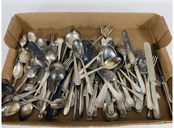 Box Lot Of Silver Plate Silverware By Various Makers