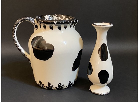 Whimsical Handcrafted Spongeware Pitcher & Bud Vase - Hudsonware, Vermont