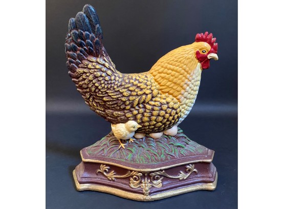 Adorable Vintage Cast-Iron Hen On Nest Farmhouse Doorstop