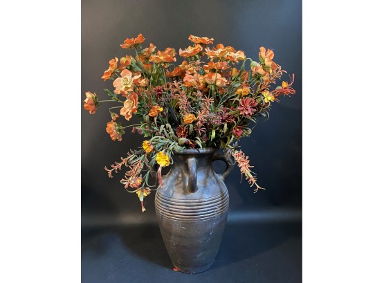 Very Beatiful Faux Floral In Pottery Urn