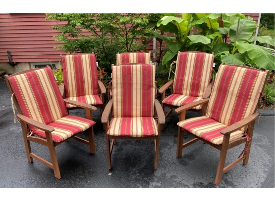 Set Of Six Like-New Teak Chairs & Cushions
