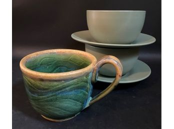 Sage Green Soup Bowls & Plates, Complementary Studio Pottery Mug