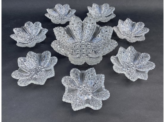 Vintage Pressed Glass Candy/Nut Dish & Matching Individual Dishes