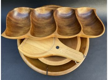 Genuine Mid-Century Monkey Pod & Other Wood Hostessware