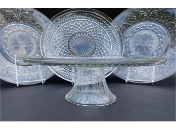 Vintage Pressed Glass Platters & Footed Cake Stand