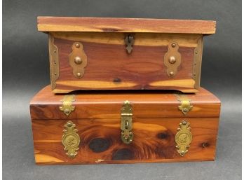 A Gorgeous Pair Of Antique Handmade Cedar Boxes