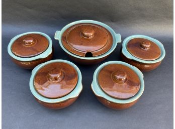 Vintage 1950s Brown & Turquoise Drip Glaze Pottery