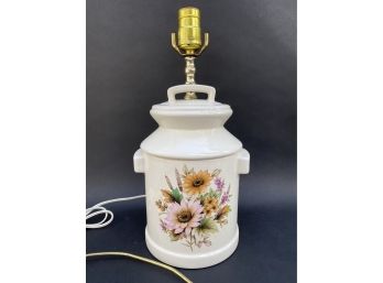 A Ceramic Milk Jug Table Lamp, Floral Motif