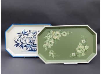A Pair Of Oblong Metal Trays, Tole Painted